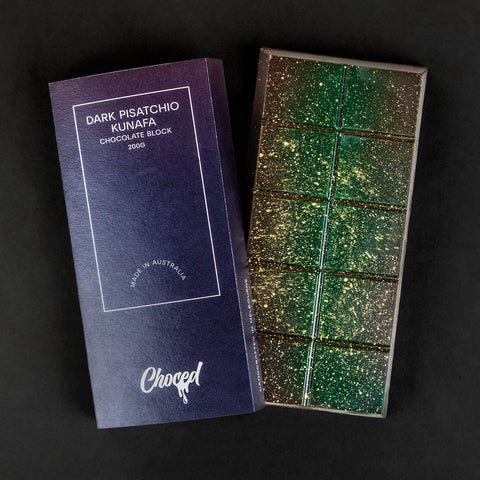 Pistachio Kunafa Dark Chocolate Block - Choced