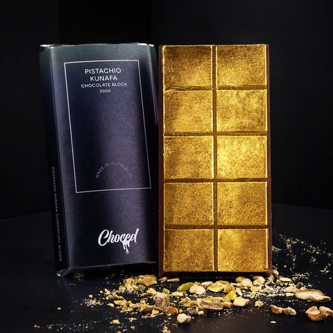 Gold Foil Pistachio Kunafa Chocolate Block - Choced