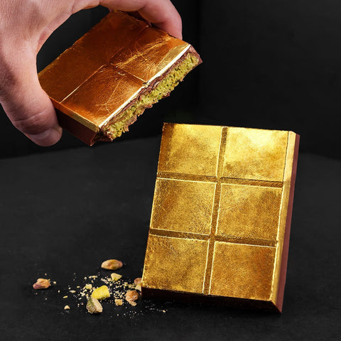 Gold Foil Pistachio Kunafa Chocolate Block - Choced